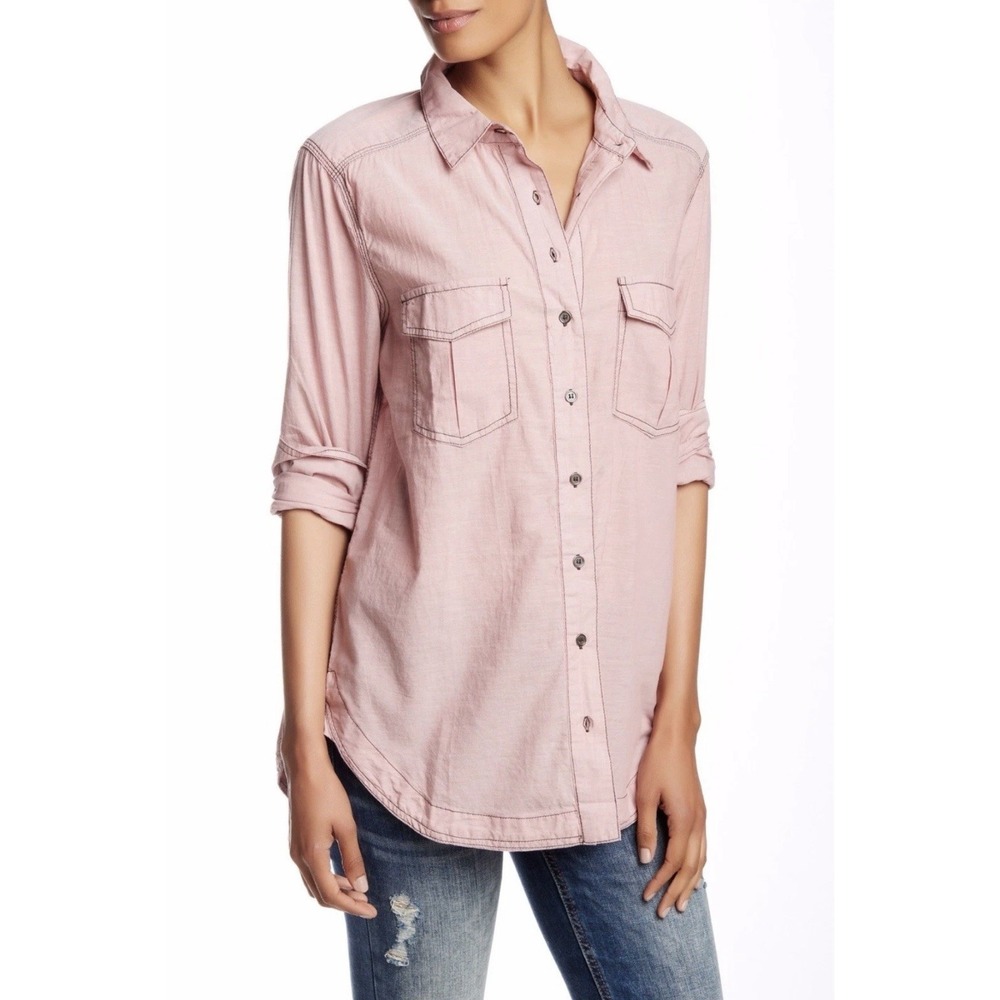 Free People Last Chance Button Down Long Sleeve Shirt Sz M Preppy Boho $98